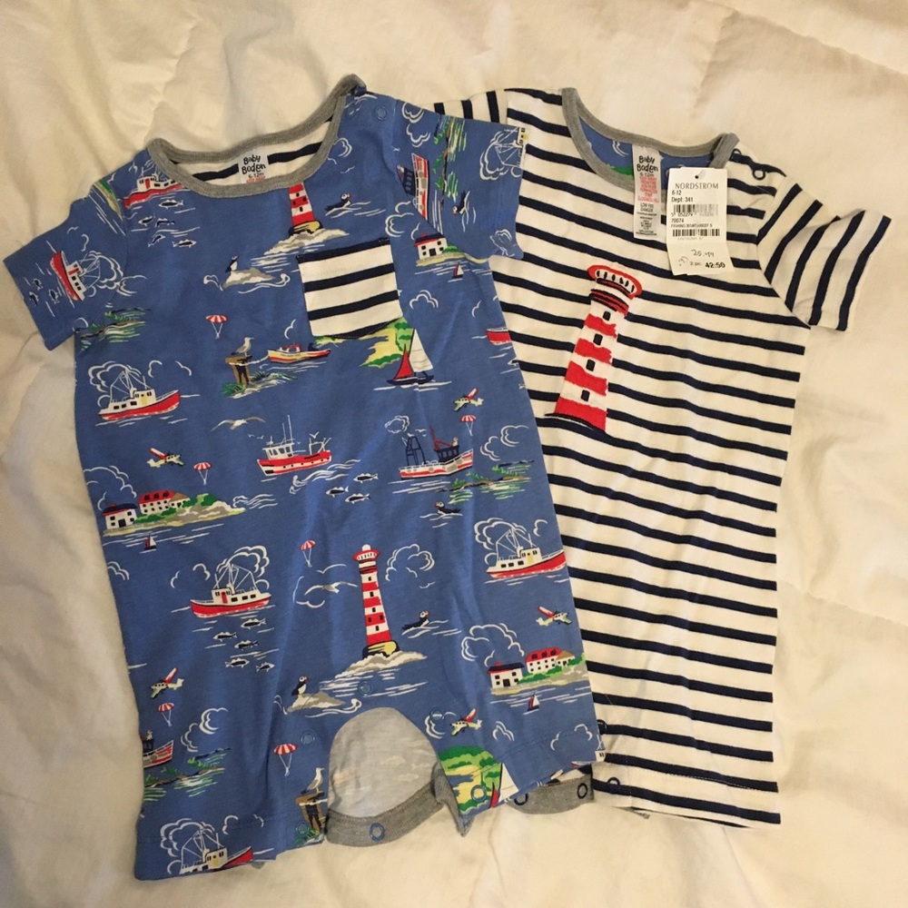 NWT Baby Boden Lighthouse Romper Set